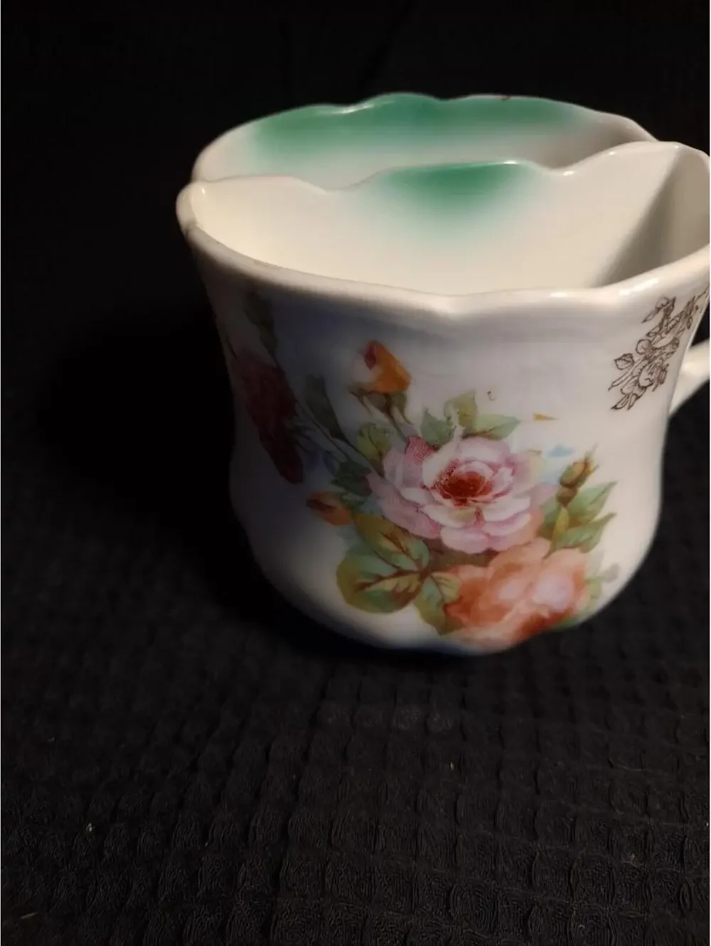 Vintage Mustache Teacup Shaving Cup Mug Mint Green Purple Pink Flowers